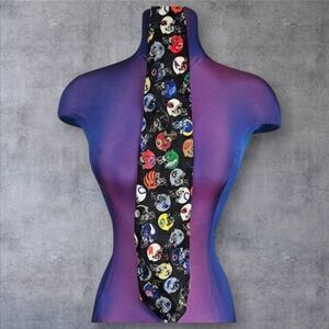 Vintage NFL Team Black Neck Tie All NFL Logo Team Helmets Men's P50‎